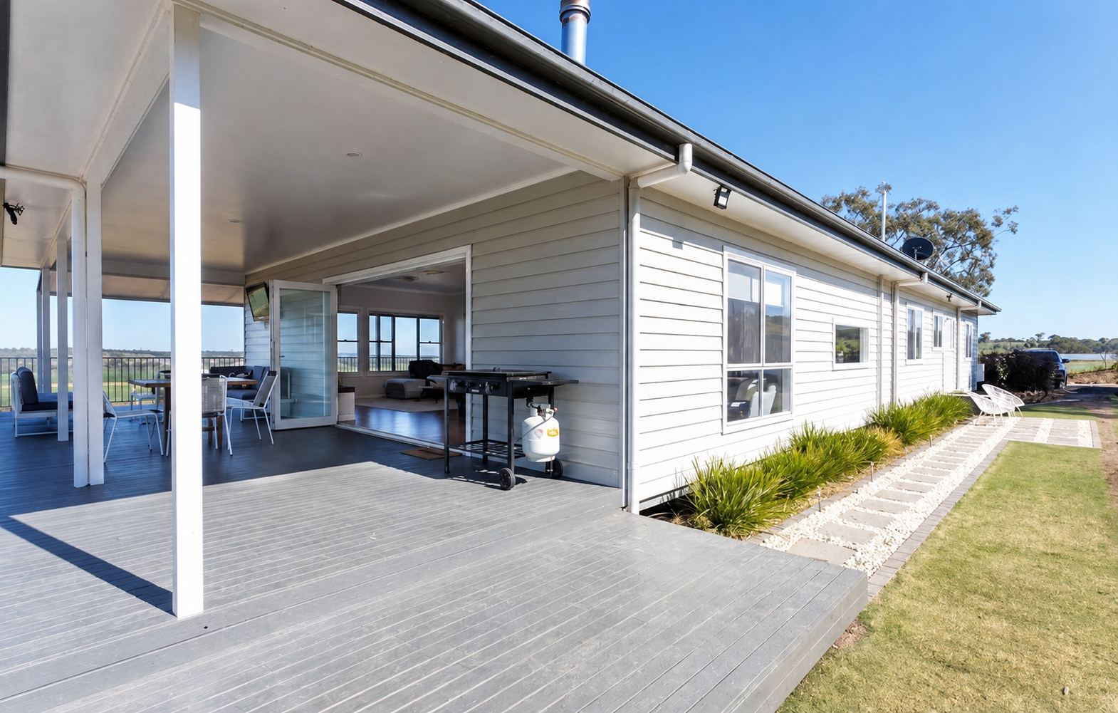 Completed deck and outdoor carpentry work.